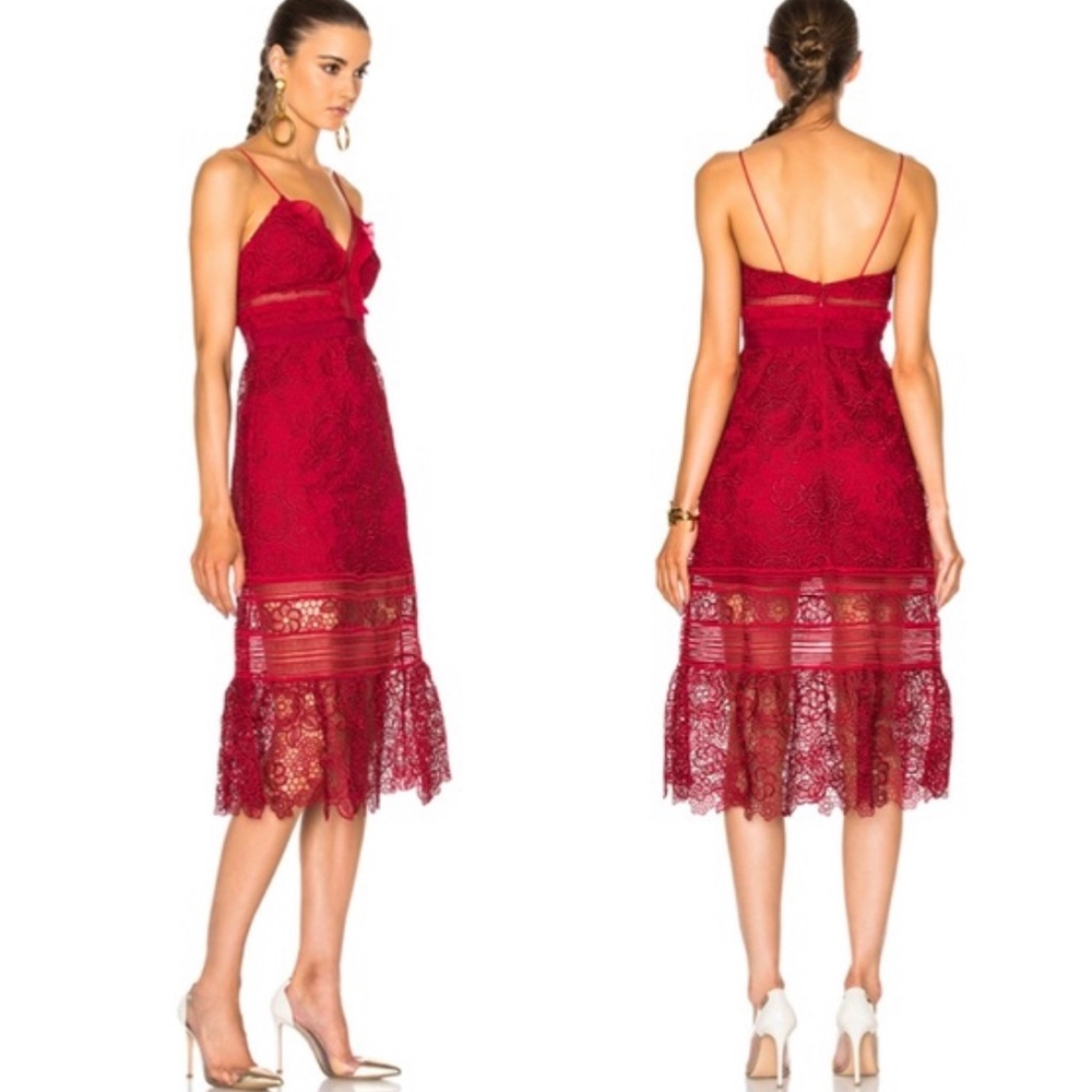 Self-Portrait Floral Blush Guipure Lace Midi Dress, Size 8